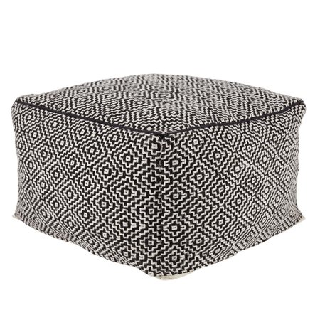 JAIPUR LIVING Loranca Indoor & Outdoor Trellis Black & White Cuboid Pouf POF100494